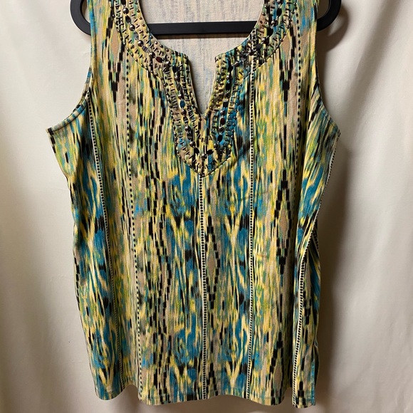 Rafaella Aqua, Yellow, Black Tunic, Tank top with Bling - Picture 1 of 6
